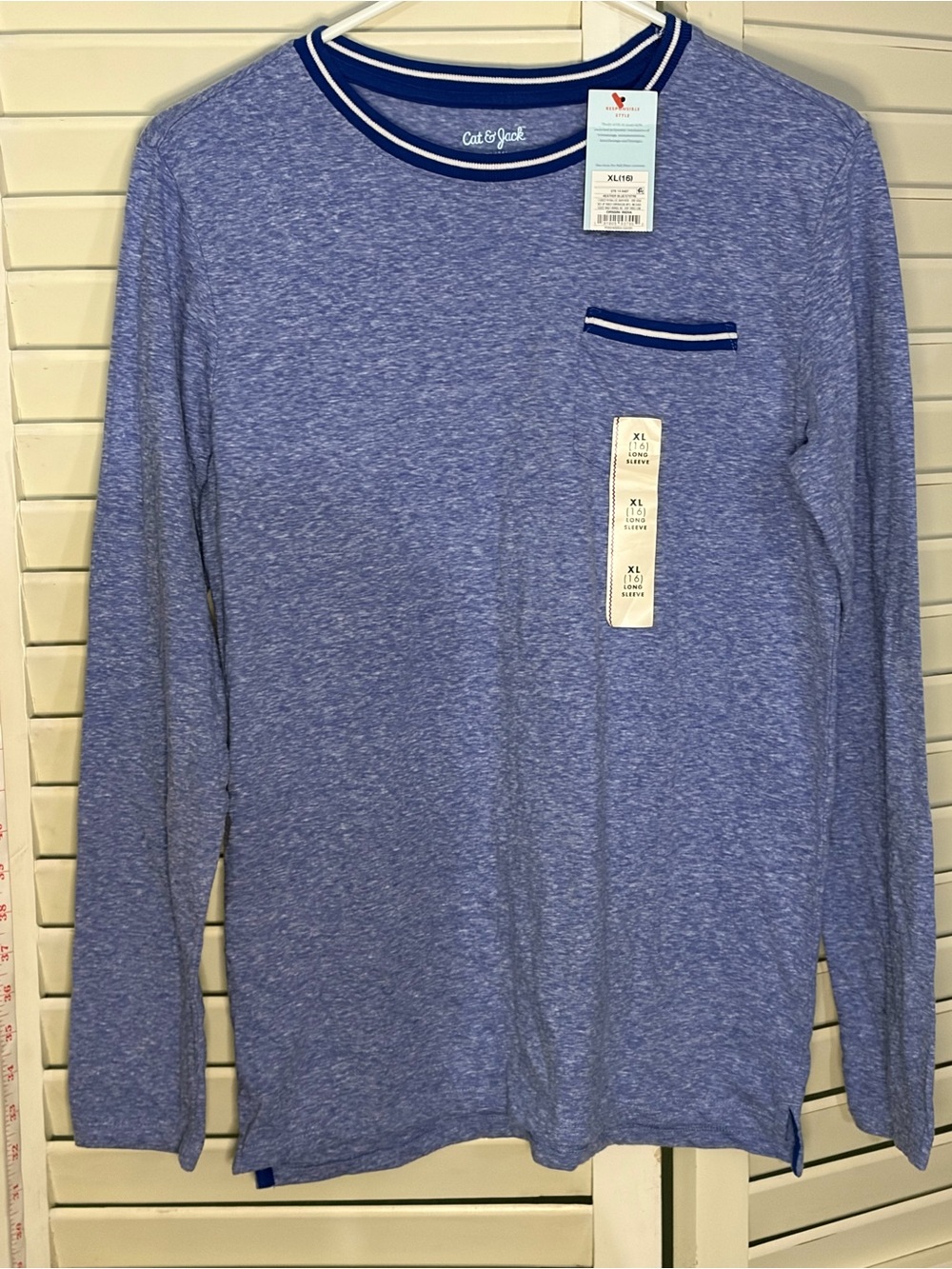 Cat & Jack Blue Heather Long Sleeve Tee with Navy Trim
